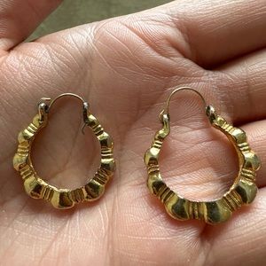 Gold plated bamboo style small hoop earrings
